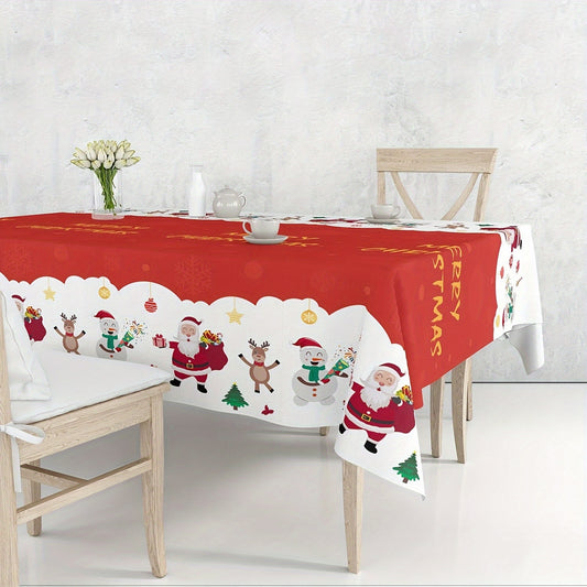 1pc Christmas Festive Disposable Tablecloth - Machine-Woven Plastic PE Rectangular Table Cover for Anniversary & Holiday Party Decor, Various Patterns - 183 x 137cm - For Festive Gatherings - Perfect Gift for Hostess & Party Lovers