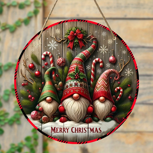 Charming Vintage Wooden Christmas Wreath with Gnome & Holly Leaves - Perfect for Holiday, Porch, Farmhouse Decor | Ideal Gift for Friends & Family