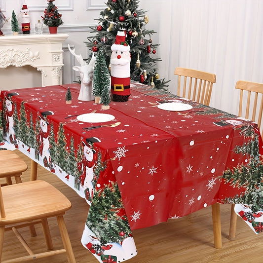 1pc,Christmas Plastic Tablecloth,51.18*86.61inch,Snowman Christmas Tree Design,Merry Christmas Decorations for Home,Noel Natal Navidad Decor,Xmas Gifts,Christmas Decor,Xmas Decoration,Christmas Ornament,New Year Decor