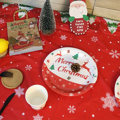 Christmas Snowman and Tree Disposable Tablecloth - Waterproof, Oil-Proof, Vibrant Color, Plastic Table Cover for Holiday Party, 1 Piece, 53.94x107.87inch