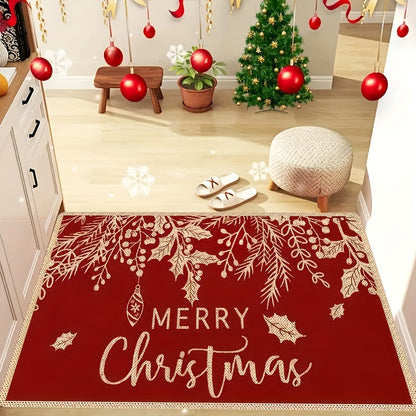 1pc Merry Christmas Doormat - Non-Slip, Lightweight, Washable, Polyester and TPR with PVC Backing, Low Pile Area Rug - For Living Room, Bedroom, Laundry, Kitchen, Entryway - Perfect Holiday Decor Gift