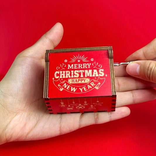 Vintage Hand-Cranked Music Box, Santa Claus Theme, Manufactured Wood, Decorative Carvings, with Manual Operation, for No Electricity Required