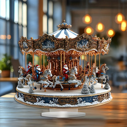 Santa Claus Bohemian Acrylic Carousel Music Box - Perfect Christmas Gift for Home & Office, Ideal Desktop Decor