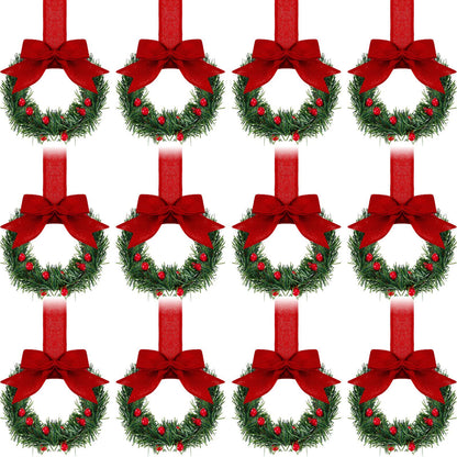 12pcs 21.7*5.12inches Christmas Wreath with Simulation Pine And Bowknot Silk Ribbon Christmas Garland for Stair Fireplace Decoration Christmas Home Wreath
