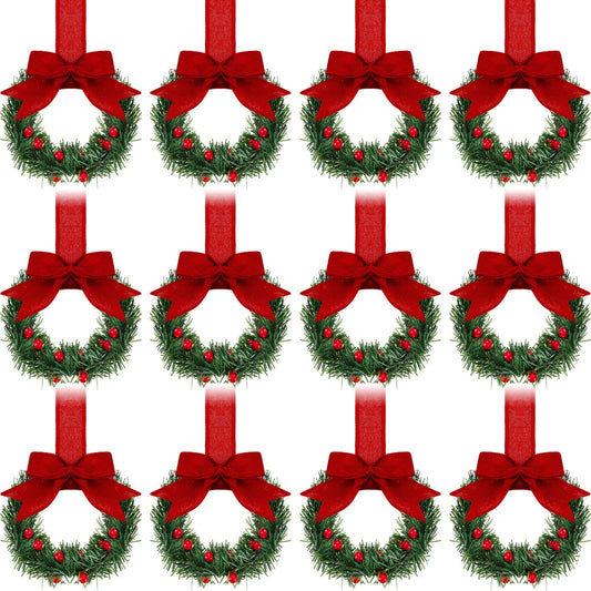 12pcs 21.7*5.12inches Christmas Wreath with Simulation Pine And Bowknot Silk Ribbon Christmas Garland for Stair Fireplace Decoration Christmas Home Wreath