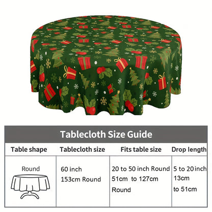 Christmas Round Tablecloth - 100% Polyester, Waterproof, Oil-Proof, Machine-Washable, Woven Holiday Design Table Cover for Festive Gatherings - 60 Inch