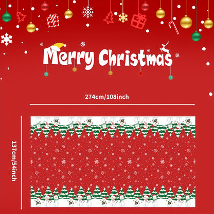 Christmas Snowman and Tree Disposable Tablecloth - Waterproof, Oil-Proof, Vibrant Color, Plastic Table Cover for Holiday Party, 1 Piece, 53.94x107.87inch