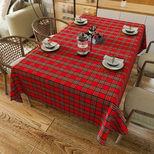 Christmas Plaid Tablecloth - Festive Red & Black Buffalo Check, Polyester - Perfect for Holiday Dining & Decor - For Christmas Parties & Gatherings - Ideal Gift for Home Decor Lovers
