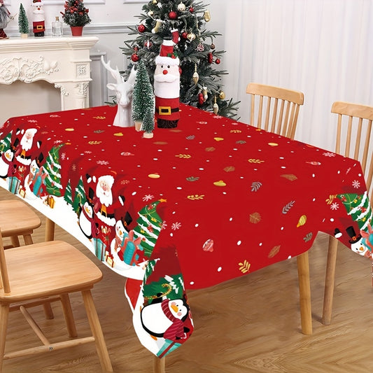 1pc Christmas Plastic Tablecloth - Snow Santa Penguin Pattern, 130x220cm - Festive Home Decor for Christmas & New Year - Perfect Gift for Holiday Gatherings