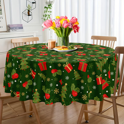 Christmas Round Tablecloth - 100% Polyester, Waterproof, Oil-Proof, Machine-Washable, Woven Holiday Design Table Cover for Festive Gatherings - 60 Inch