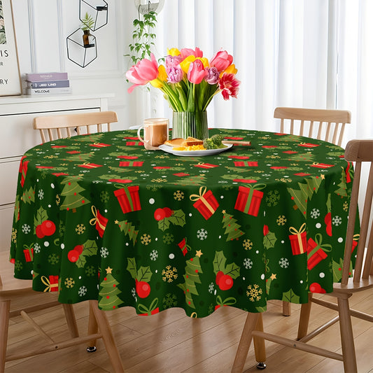 Christmas Round Tablecloth - 100% Polyester, Waterproof, Oil-Proof, Machine-Washable, Woven Holiday Design Table Cover for Festive Gatherings - 60 Inch
