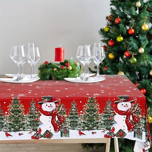 1pc,Christmas Plastic Tablecloth,51.18*86.61inch,Snowman Christmas Tree Design,Merry Christmas Decorations for Home,Noel Natal Navidad Decor,Xmas Gifts,Christmas Decor,Xmas Decoration,Christmas Ornament,New Year Decor