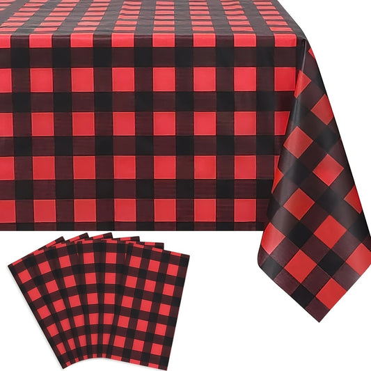 1pc Red & Black Plaid Disposable Tablecloth - Waterproof & Stain-Resistant, Perfect for Christmas Family Gatherings & Parties