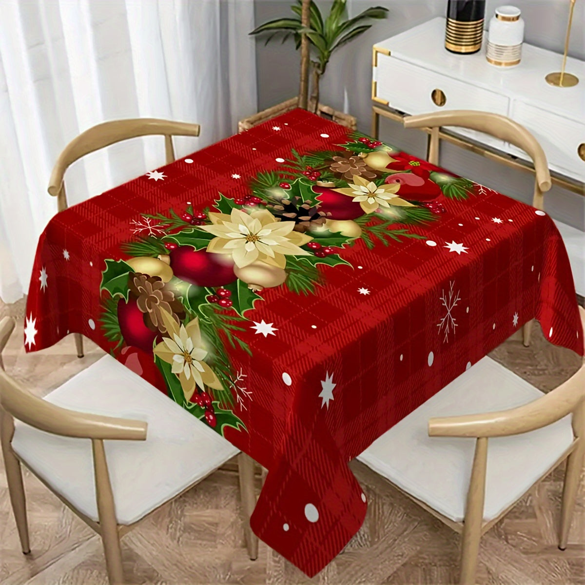 Christmas Cheer Tablecloth - Easy Clean, Stain & Oil Resistant, Machine Washable Polyester Holiday Decor, Christmas Atmosphere, Tablecloth Cover