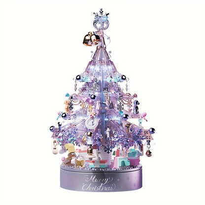 Purple Christmas Tree Music Box Building Blocks With Light And Gift Bag ToysGifts For Adult Home Decoration