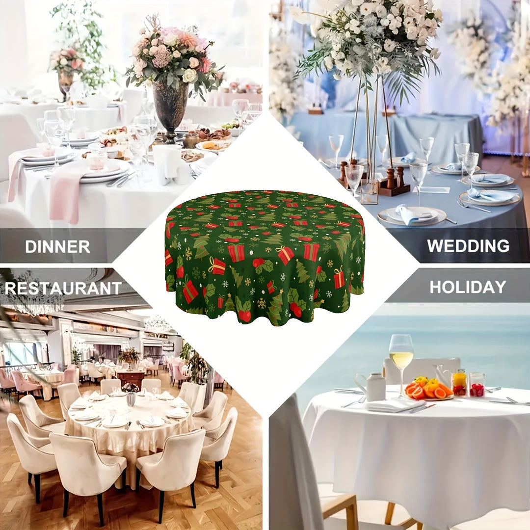 Christmas Round Tablecloth - 100% Polyester, Waterproof, Oil-Proof, Machine-Washable, Woven Holiday Design Table Cover for Festive Gatherings - 60 Inch