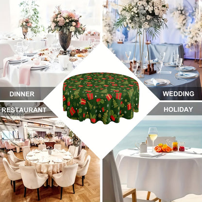 Christmas Round Tablecloth - 100% Polyester, Waterproof, Oil-Proof, Machine-Washable, Woven Holiday Design Table Cover for Festive Gatherings - 60 Inch