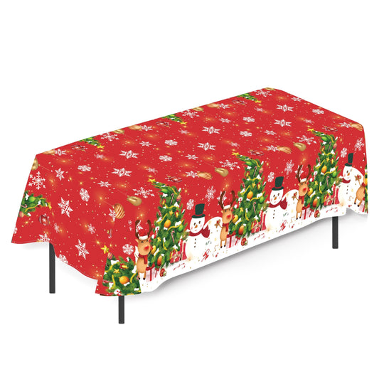 Christmas Party Tablecloth - Festive Snowman & Tree Design, Disposable PE Material, Perfect for Holiday Gatherings & Birthday Celebrations