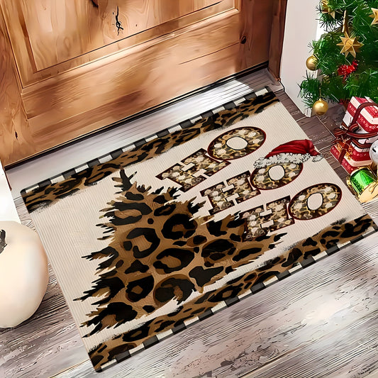 Home Harmony, Christmas Cheer Leopard Print Door Mat - Non-Slip, Machine Washable Rug for Kitchen, Bedroom, Bathroom & Living Room - Festive Indoor Decor, Christmas Tree, 0.43inch Thickness, Floor Mat, Christmas Decor, Best for Christmas