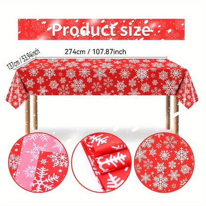 Christmas Snowflake Tablecloth Set of 3 - Disposable Plastic Table Covers for Holiday Parties, Kitchen, Dining, Living Room - Festive Red and White Table Skirts, Machine Made, Autumn Decor - For Holiday Celebrations - Perfect Gift for Christmas