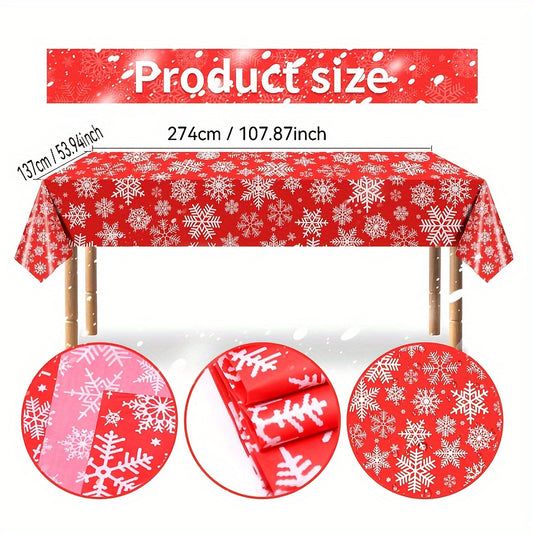 Christmas Snowflake Tablecloth Set of 3 - Disposable Plastic Table Covers for Holiday Parties, Kitchen, Dining, Living Room - Festive Red and White Table Skirts, Machine Made, Autumn Decor - For Holiday Celebrations - Perfect Gift for Christmas