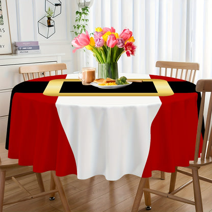 Christmas Holiday Polyester Tablecloth - Festive Santa Graphic Round Table Cover - Durable, Woven, Machine-Made Polyester - Ideal for New Year & Christmas Decorations, Home & Event Design - Great Gift Idea, 1pc