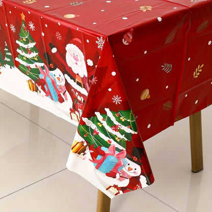 1pc Christmas Plastic Tablecloth - Snow Santa Penguin Pattern, 130x220cm - Festive Home Decor for Christmas & New Year - Perfect Gift for Holiday Gatherings