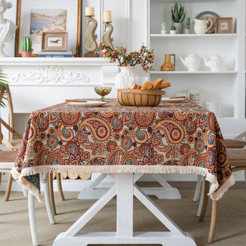 Luxurious Red Jacquard Tablecloth - Thick, Festive Christmas Design with Tassels for Dining & Parties