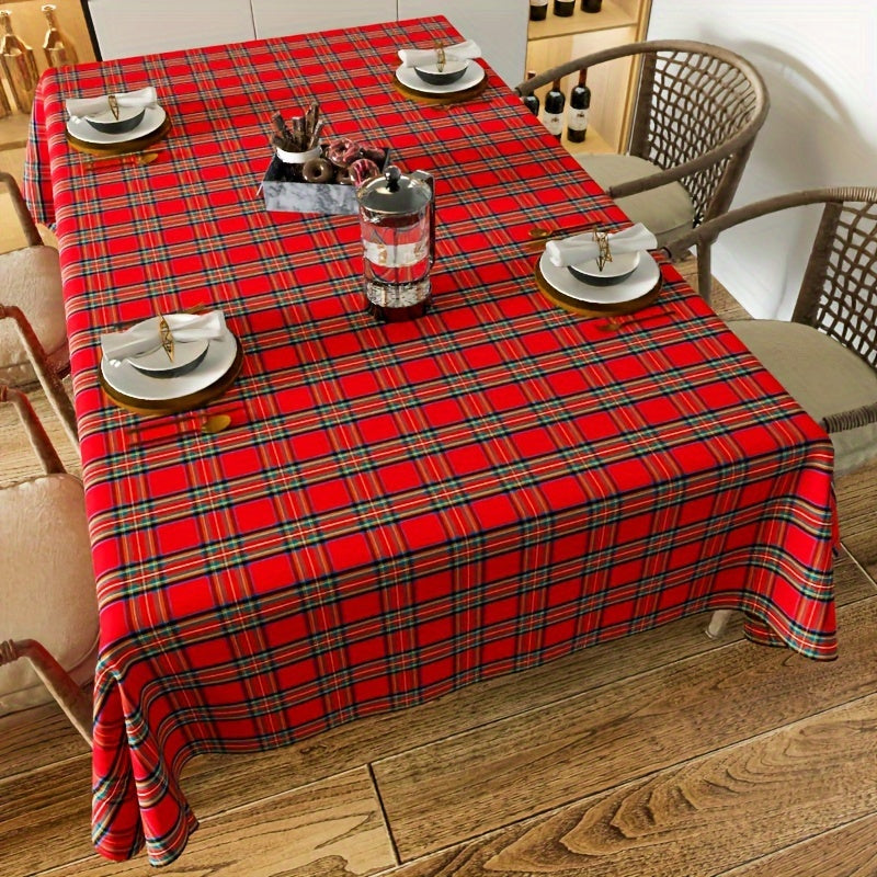 Christmas Plaid Tablecloth - Festive Red & Black Buffalo Check, Polyester - Perfect for Holiday Dining & Decor - For Christmas Parties & Gatherings - Ideal Gift for Home Decor Lovers