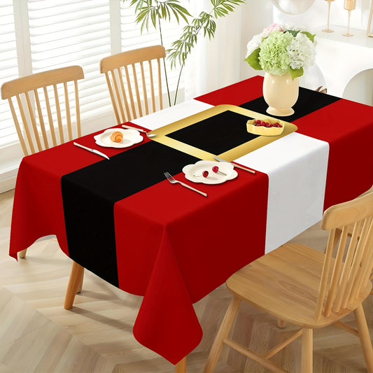Christmas Holiday Polyester Tablecloth - Festive Santa Graphic Round Table Cover - Durable, Woven, Machine-Made Polyester - Ideal for New Year & Christmas Decorations, Home & Event Design - Great Gift Idea, 1pc