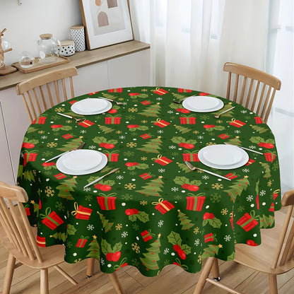 Christmas Round Tablecloth - 100% Polyester, Waterproof, Oil-Proof, Machine-Washable, Woven Holiday Design Table Cover for Festive Gatherings - 60 Inch