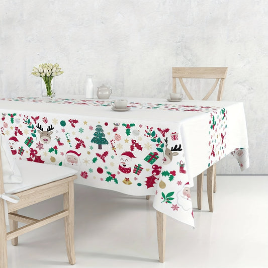 1pc Christmas Festive Disposable Tablecloth - Machine-Woven Plastic PE Rectangular Table Cover for Anniversary & Holiday Party Decor, Various Patterns - 183 x 137cm - For Festive Gatherings - Perfect Gift for Hostess & Party Lovers