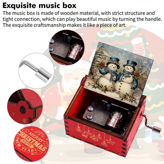 Charming Snowman-Themed Wooden Music Box - Hand Crank, Vintage Laser Engraved Design, Perfect for Christmas, Thanksgiving & Birthday Gifts, Elegant Bedroom & Living Room Decor, Snowflake Decorations, Perfect for Room Decor