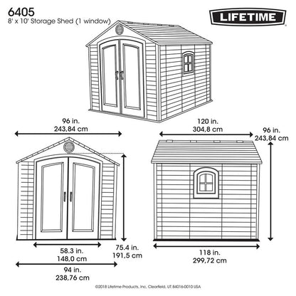 8 Ft. W x 10 Ft. D Plastic Traditional Storage Shed